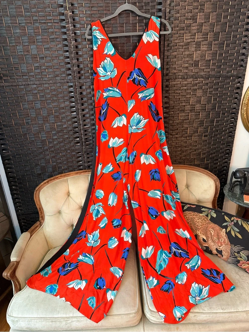 ❤️ Diane von Furstenberg Silk Floral Wide Leg Jumpsuit Palazzo Romper Size 4 - Picture 7 of 10